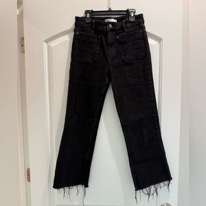 Zara Black Flare Wide Leg Jeans with Frayed Hem